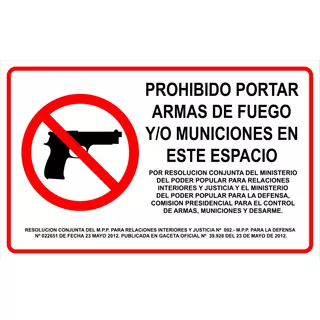 Aviso Prohibido El Porte De Armas 50cm X 80cm En Pvc