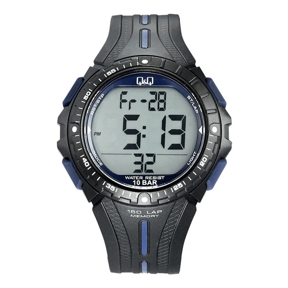 Reloj Q&q Digital Malla Pvc Negro Temporizador M102j003y