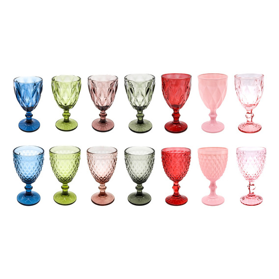 Juego Set 6 Copas Vidrio Cristal Colores 300ml