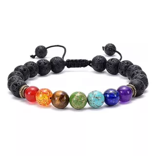 Pulsera De Cuentas De Lava Tejidas Piedra Volcánica Colorida