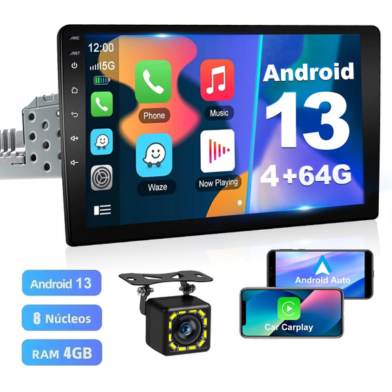 4+64g 10 Pulgadas Coche Estereo Android 13 Gps 1 Din Carplay