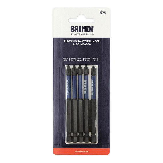 Set Puntas Atornillador Impacto Bremen Ph2 X 90mm 5u 7865