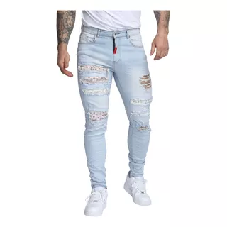 [logeqi] Jeans Rasgados Azules Blossom Para Hombre