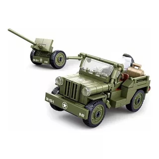 Jeep Willys + Canhão Segunda Guerra Mundial - Blocos Montar 
