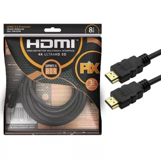 Cabo Hdmi 8 Metros 2.0mhz - 4k - 19 Pinos - Pix