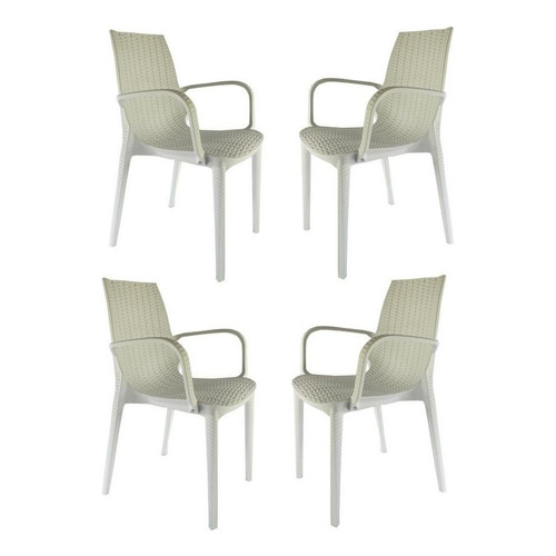 Silla Plastica Apilable Simil Rattan Melodi Pack 4 Color Blanco