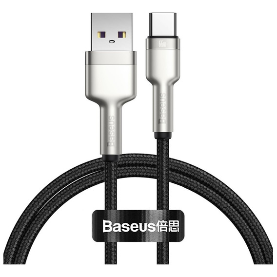 Cable USB P/Tipo-C Turbo Baseus Metal de 66 W y 6 A de nailon, 1 m, color negro