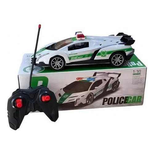 Auto Radio Control Policía A Pila Escala 1:16 28 Cm Color Único