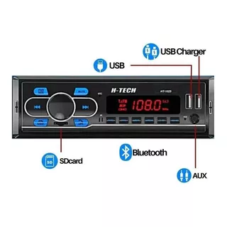 Som Rádio Automotivo Bluetooth Usb Card Sd Aux Fm Mp3 H-tech