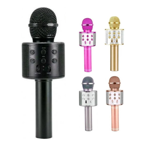 Micrófono Con Bocina Inalámbrico Bluetooth De Karaoke Color Negro