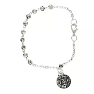 Pulsera San Benito 4mm, Baño De Plata, Recuerdo, 12 Pz