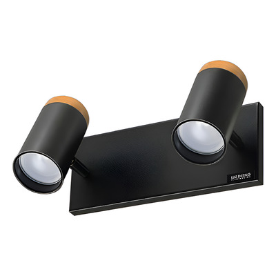 Aplique 2 Luces  Negro Con Madera Apto Led Cabezal 3002 Negro/madera