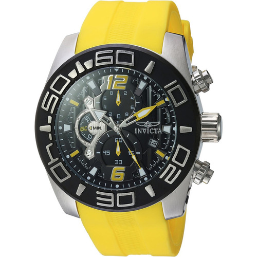 Reloj Invicta 22808 Men's Pro Diver De Cuarzo De Acero Ino Color de la correa Amarill Color del bisel Acero inoxidable Color del fondo Negro