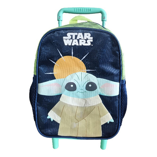 Mochila Infantil Baby Yoda Con Carro Mediana 30 X 23 Cm Color Agua