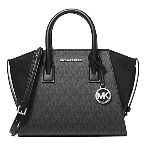 Bolsa Michael Kors Original Avril Small Logo Top Zip Negro Acabado de los herrajes PLATA