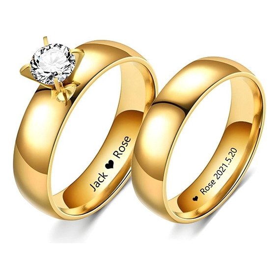 2 Anillos Enamorados De Promesa Compromiso Enchapado En Oro