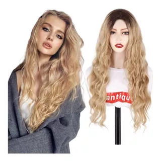 Peruca Orgânica Wig Lace Normal Ondulada Ombre Loiro Mel 