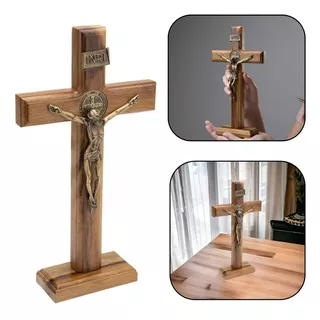 Crucifixo Mesa Parede Madeira Metal São Bento 35 Cm