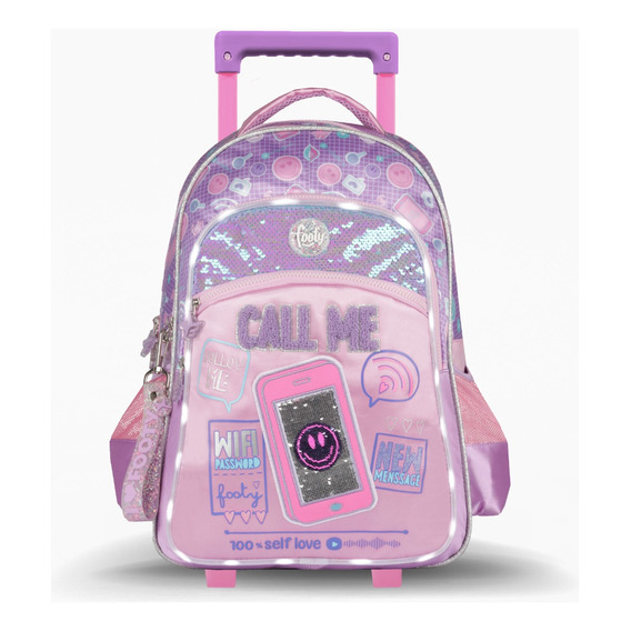 Mochila Footy Con Carro 18' Call Me Con Luz F2141 Legitima Color Violeta