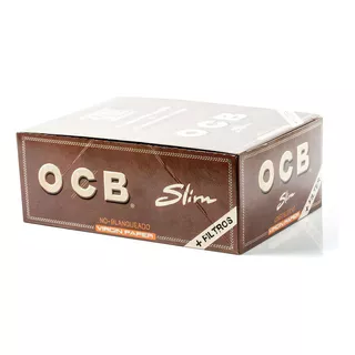 Caixa De Seda Ocb Brown Virgin King Size + Piteira Tips C/32 Sabor Sem Sabor