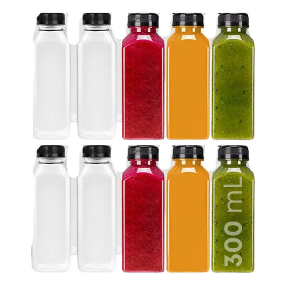 10 Pack De Botellas De Plastico Para Bebidas Jugo De 300 Ml Color Transparente