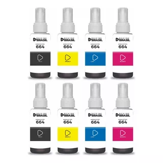 Kit 8 Refil Tinta Para Uso Epson 664 L455 L495 L380 Bk C Y M