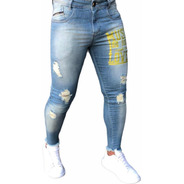 Calça Jeans Destroyed Masculina Clara Com Rasgos E Aplicação