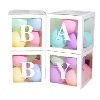 Set 4 Cajas Cubo Para Decoración De Baby Shower Con Globos