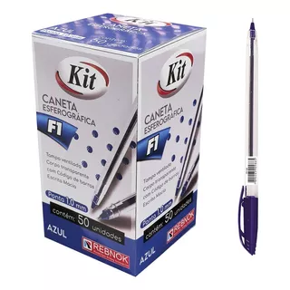 Caneta Kit F1 Ponta Media 1.0 Mm Azul 50 Unidades