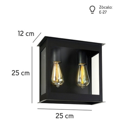 Farol Mediano Exterior 2 Luces Vidrio Transparente Apto E27 Negro/transparente