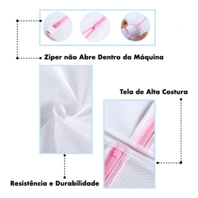 Kit 5 Saco P/ Lavar Roupas Máquina 40x50 Delicadas C/ Zíper