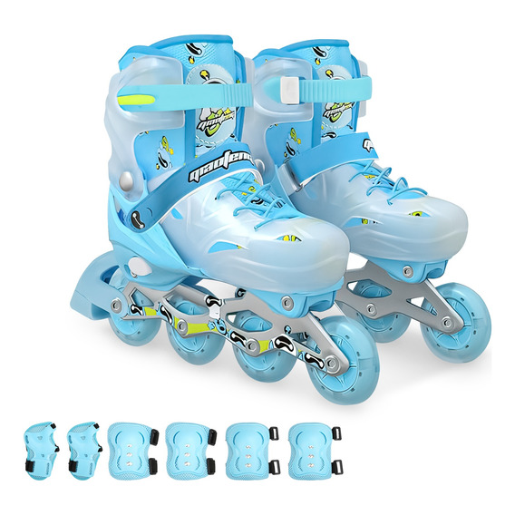 Patines En Linea Profesionales Azul M+equipo De Protección