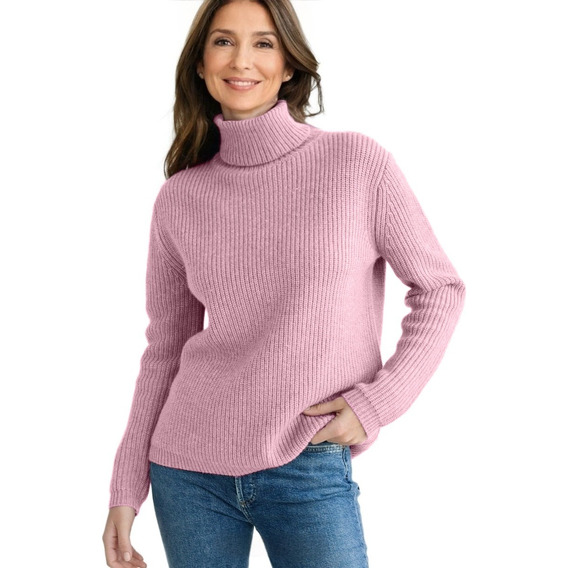 Sweater De Punto Grueso Doble Cuello Mujer