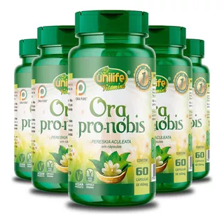 Kit 5 Ora Pro-nóbis Pereskia Aculeata Unilife 60 Cápsulas Sabor Sem Sabor