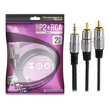 Cabo De Audio P2 X 2 Rca 2m Profissional Plug Metal 2 Metros