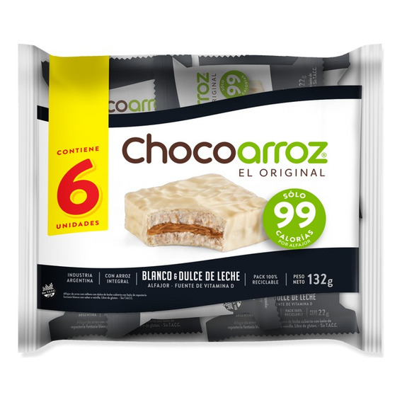 Alfajor Chocoarroz Chocolate Blanco Relleno Ddl 6 Un X 22 Gr