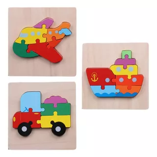 Didáctico Infantil Pack 3 Rompecabezas Madera Colores