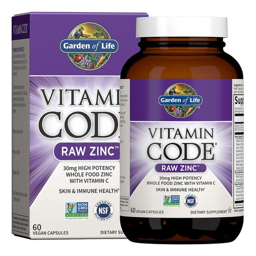 Vitamin Code Raw Zinc 60 Caps Garden Of Life + Vitaminas C O Sabor Neutro