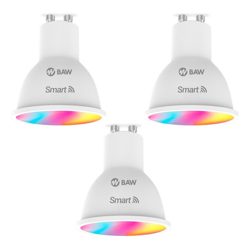 3 Lamparas Smart Led Rgb Dicroica Gu10 7w Wifi + Bluetooth