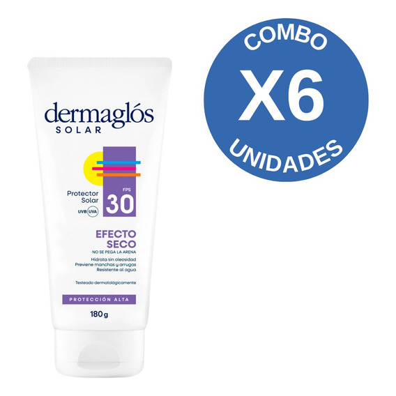 Combo X6 Dermaglos Protector Solar Fps 30 Efecto Seco X180gr