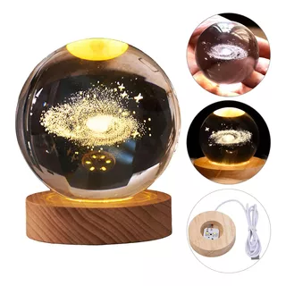Lámpara Noche Led Bola Cristal Planetario 3d Luz Decorativa
