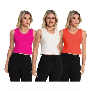 Kit 3 Cropped Regata Feminino Nikimba Adulto.