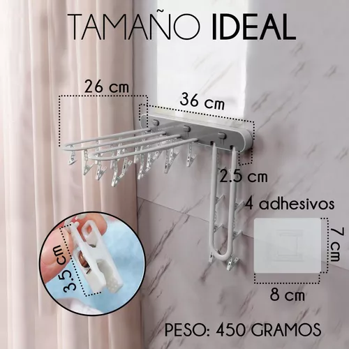 Tendedero Retractil Plegable De Pared Plastico Adherible Color Gris