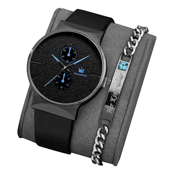 Set Reloj Hombre De Cuarzo De Negocios Pulsera Caja Regalo 