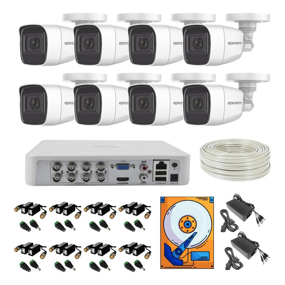 Kit Cctv 8 1080p Epcom Audio Metal 150mts Utp 2tb