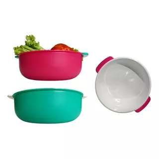 Ensaladera Bowl X3 Unid Plastico Con Asas Y Funda 4 Litros