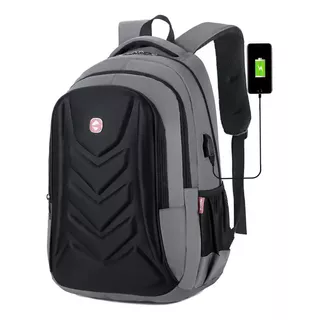 Mochila Phull Porta Notebook 17'' Impermeable Con Puerto Usb Urbana Amplia Capacidad Reforzada - Color Gris