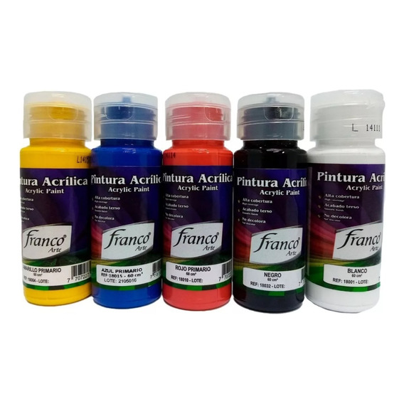 Kit X5 Pinturas Acrílicas Colores Primarios 60ml Franco Arte