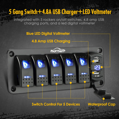 Partsam Panel De Interruptor Basculante De 5 Bandas, 12 V-24
