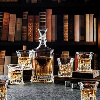 Garrafa Decanter Vidro Whisky Licor 750ml +6 Copos Superluxo
